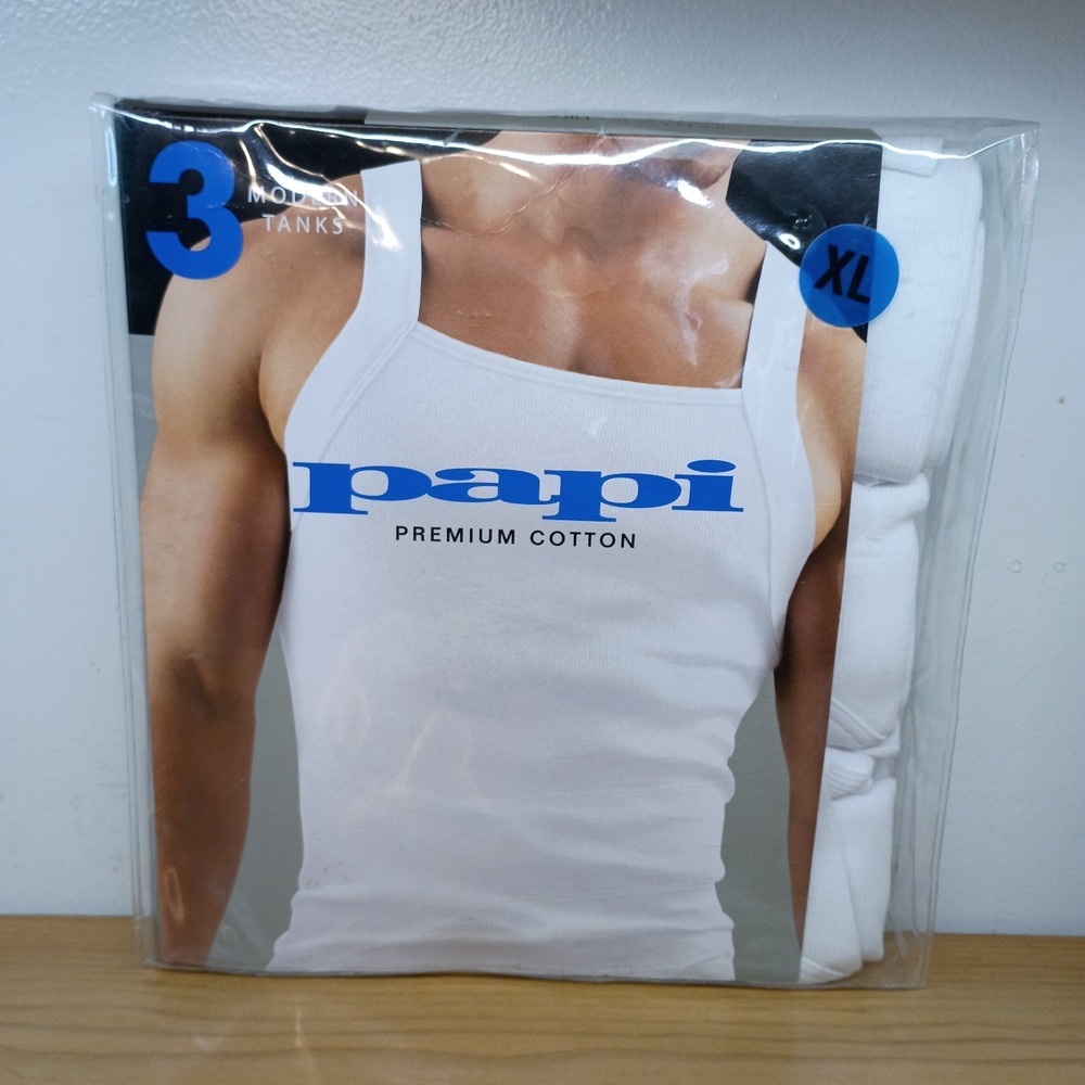 Papi Men's 3-Pack Premium Cotton Modern Tanks Tank Tops Size XL 40-42 White